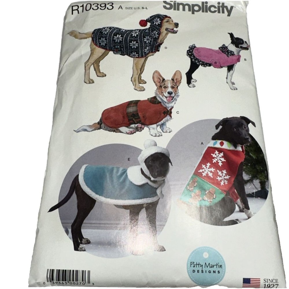 Simplicity R10393 Fleece Dog Coats & Hats in 3 Sizes UNCUT Sewing Pattern R10393
